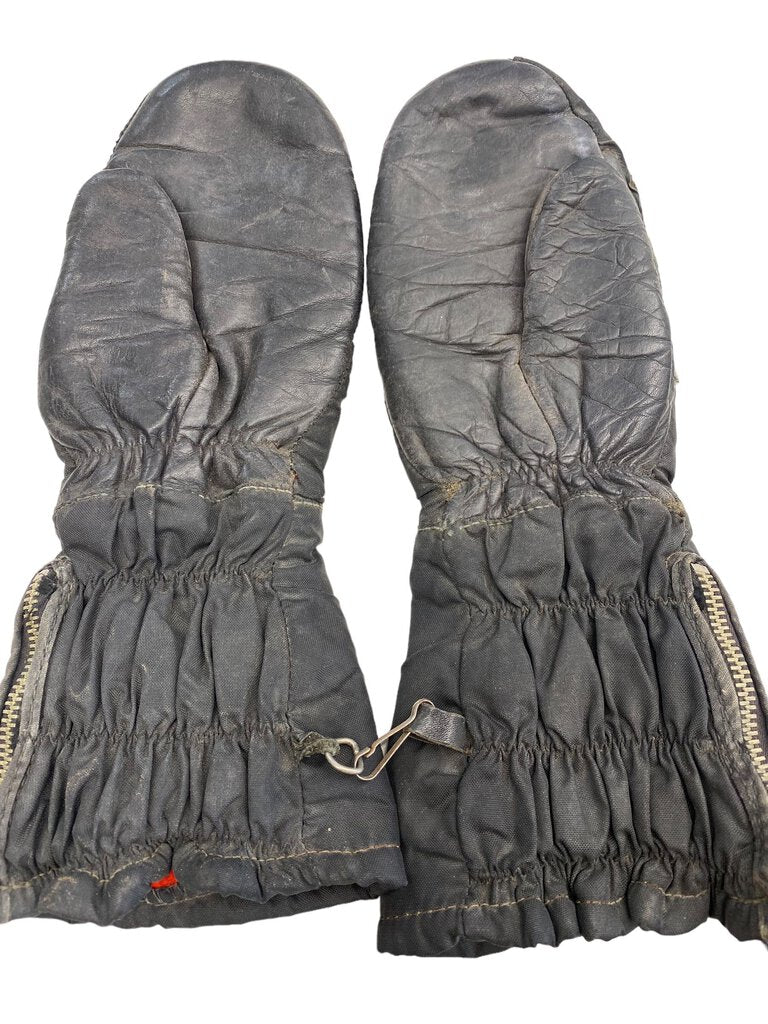 Vintage Leather Gloves Snowmobile Snow Mittens Red Fleece Lined Small / Med