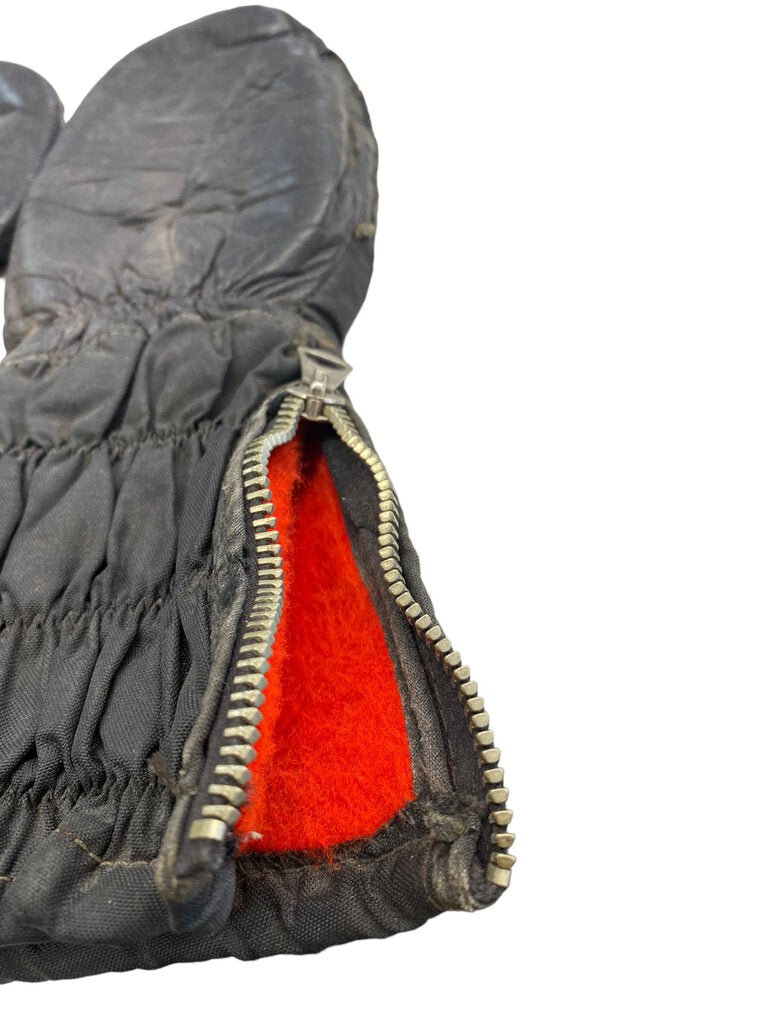 Vintage Leather Gloves Snowmobile Snow Mittens Red Fleece Lined Small / Med