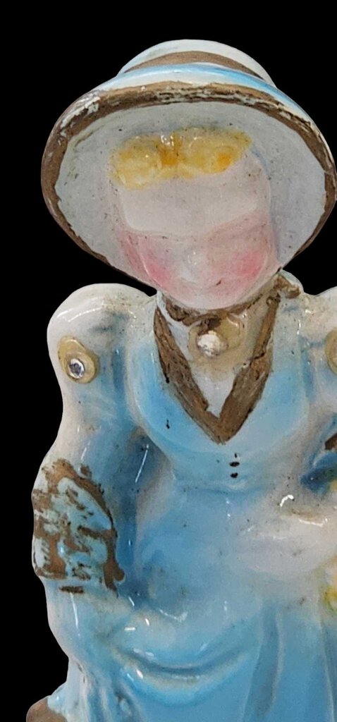 Vintage Ceramic Porcelain KREISS Lady Figure Folk Blue Bonnet FlowerBasket