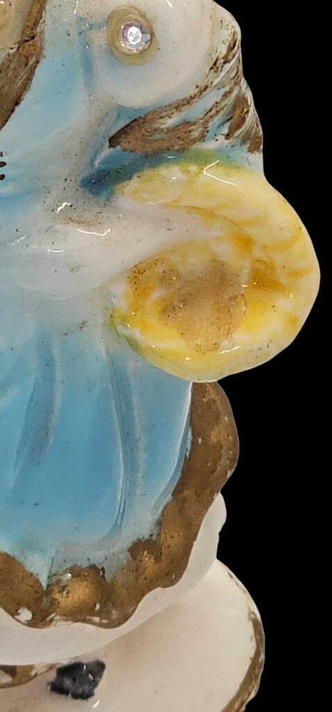 Vintage Ceramic Porcelain KREISS Lady Figure Folk Blue Bonnet FlowerBasket