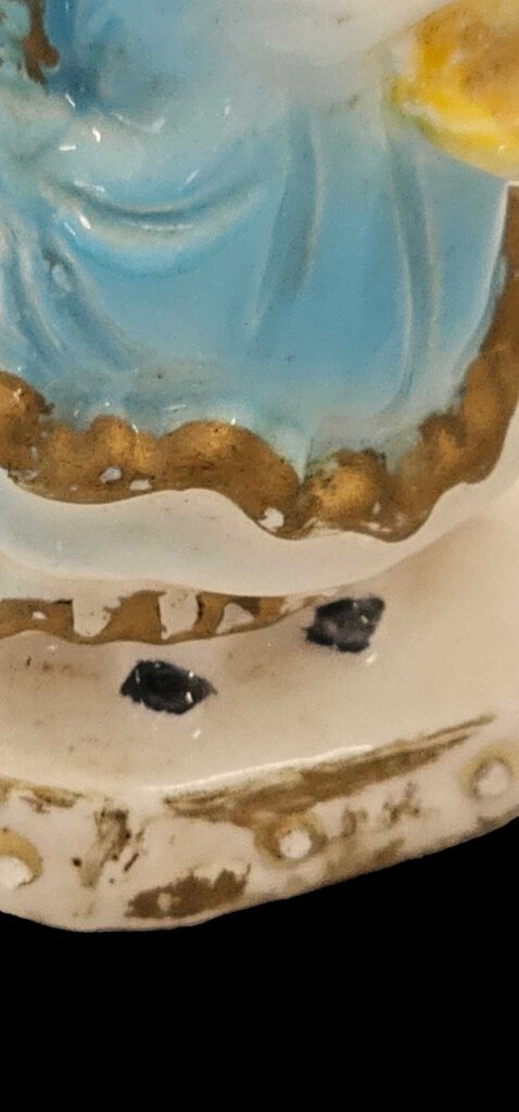 Vintage Ceramic Porcelain KREISS Lady Figure Folk Blue Bonnet FlowerBasket