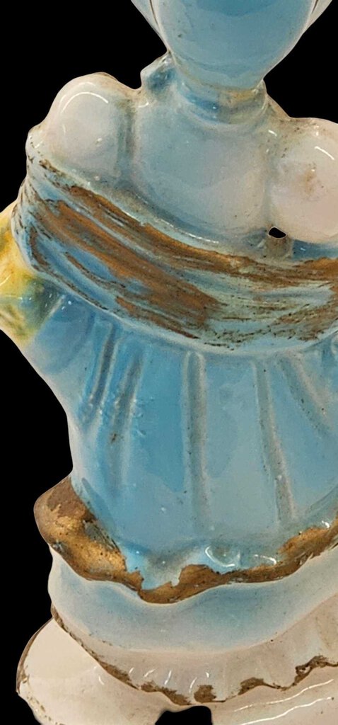 Vintage Ceramic Porcelain KREISS Lady Figure Folk Blue Bonnet FlowerBasket