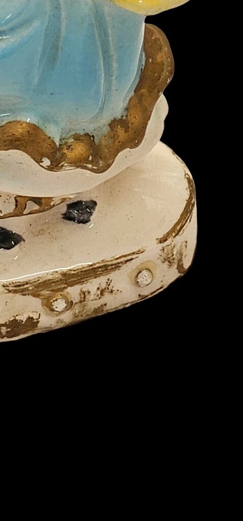 Vintage Ceramic Porcelain KREISS Lady Figure Folk Blue Bonnet FlowerBasket