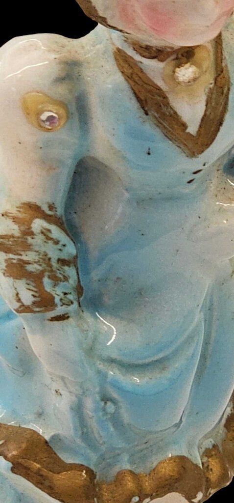 Vintage Ceramic Porcelain KREISS Lady Figure Folk Blue Bonnet FlowerBasket