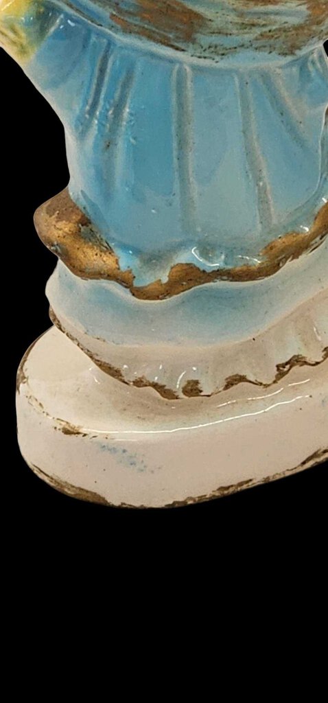 Vintage Ceramic Porcelain KREISS Lady Figure Folk Blue Bonnet FlowerBasket