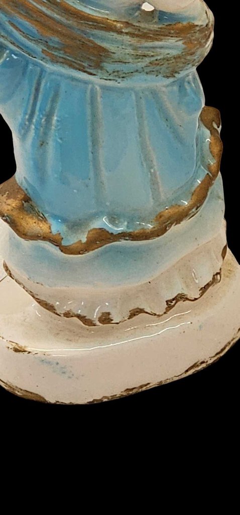 Vintage Ceramic Porcelain KREISS Lady Figure Folk Blue Bonnet FlowerBasket