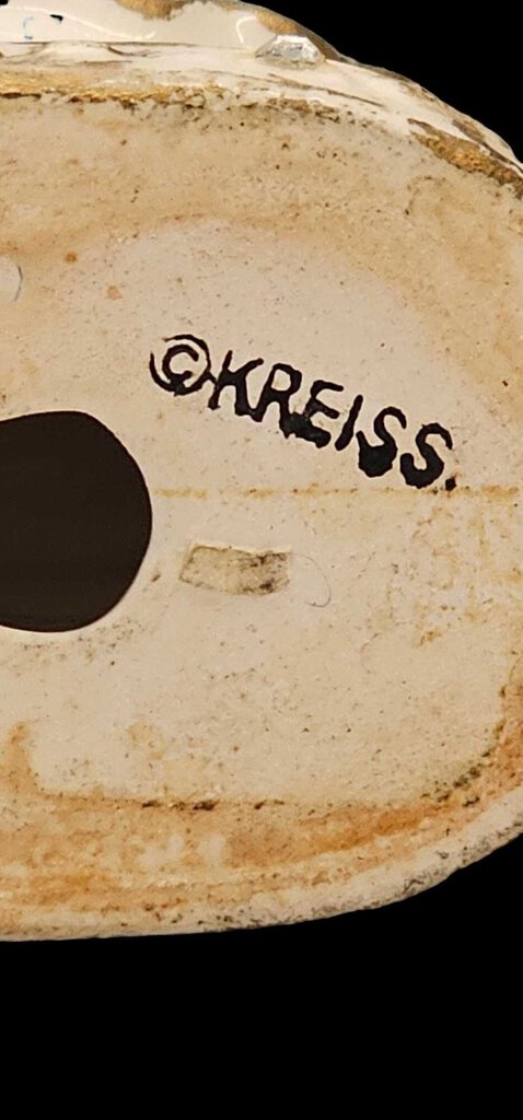 Vintage Ceramic Porcelain KREISS Lady Figure Folk Blue Bonnet FlowerBasket