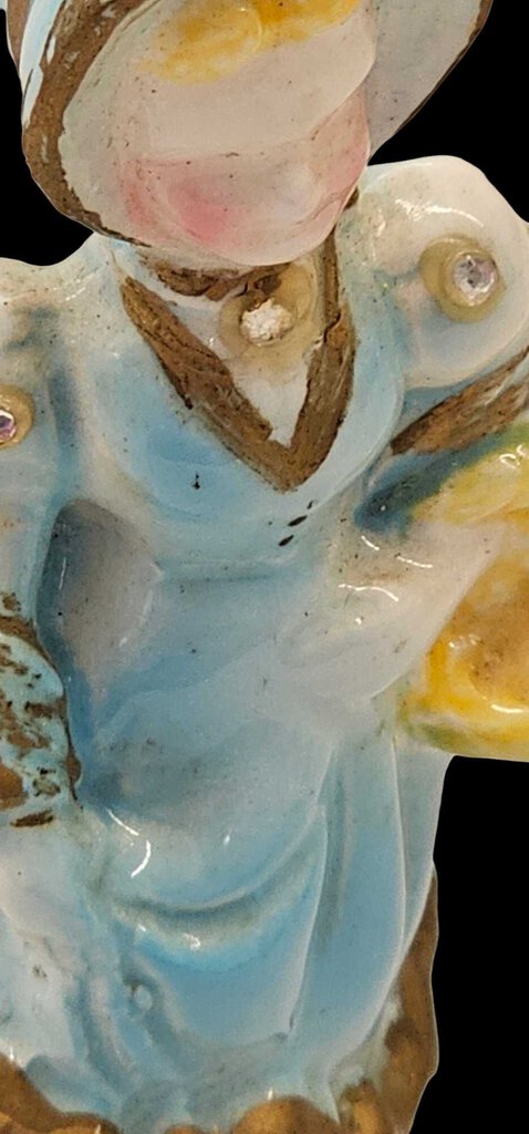 Vintage Ceramic Porcelain KREISS Lady Figure Folk Blue Bonnet FlowerBasket