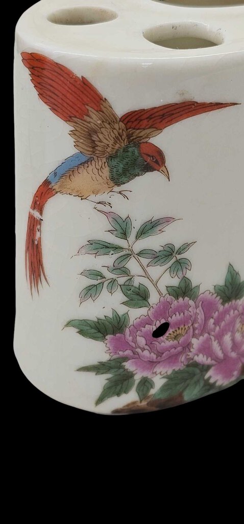 Vintage Birds & Rose’ Porcelain Toothbrush & Paste Holder