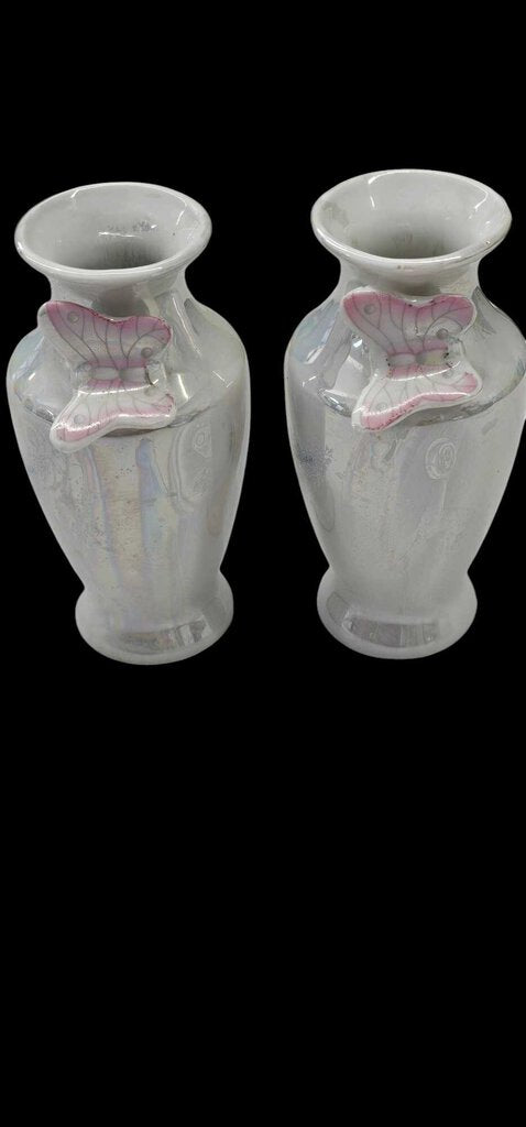 Opalescent Glaze Porcelain Vases 1970s Butterfly Carnival Glaze Ceramic Petite