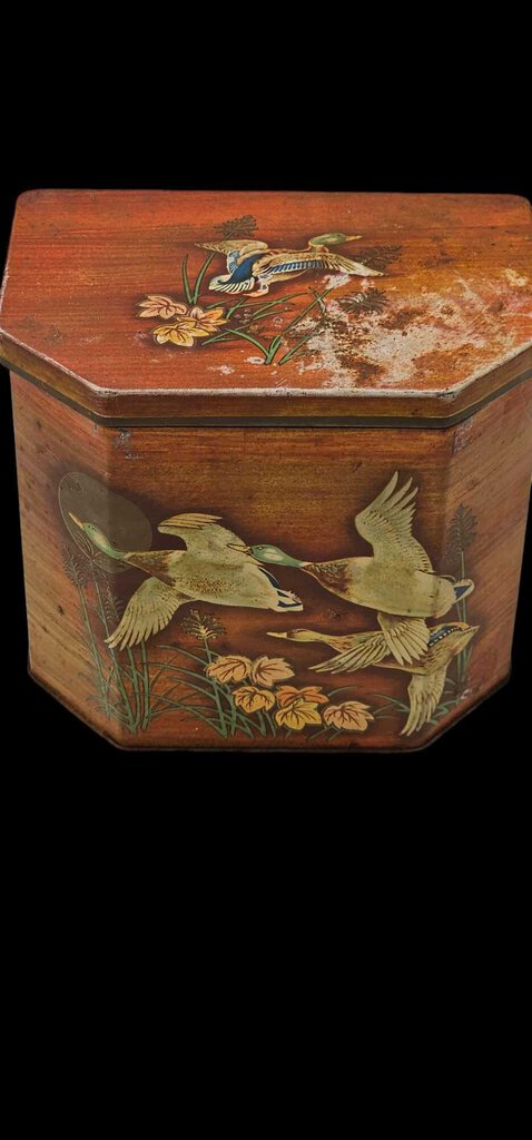 Vintage Thorne's Coffee Tin Leeds England Box Mallard Ducks Wildlife Cabin Decor