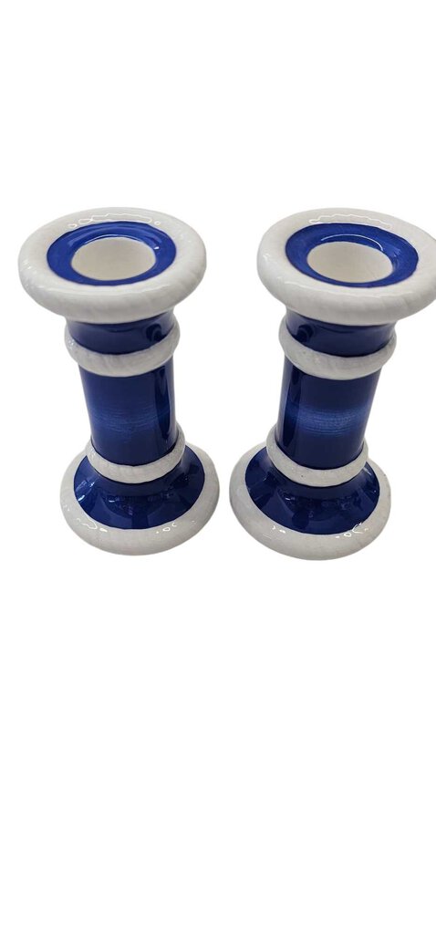 Vintage Lefton Ceramic Blue & White Candle Holders Pair 6.5" Tall