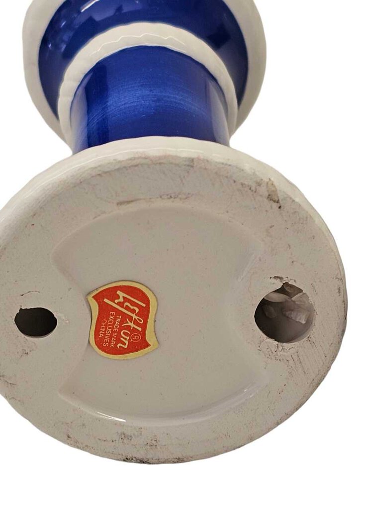 Vintage Lefton Ceramic Blue & White Candle Holders Pair 6.5" Tall