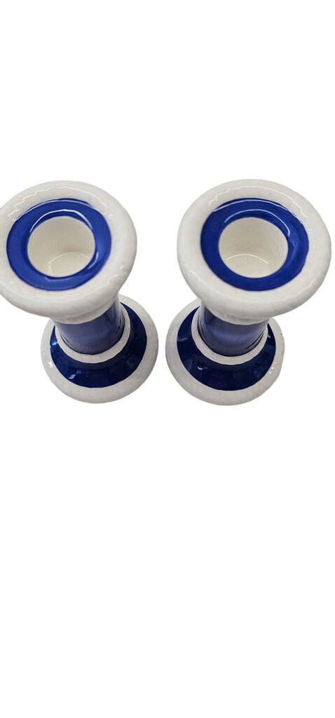 Vintage Lefton Ceramic Blue & White Candle Holders Pair 6.5" Tall