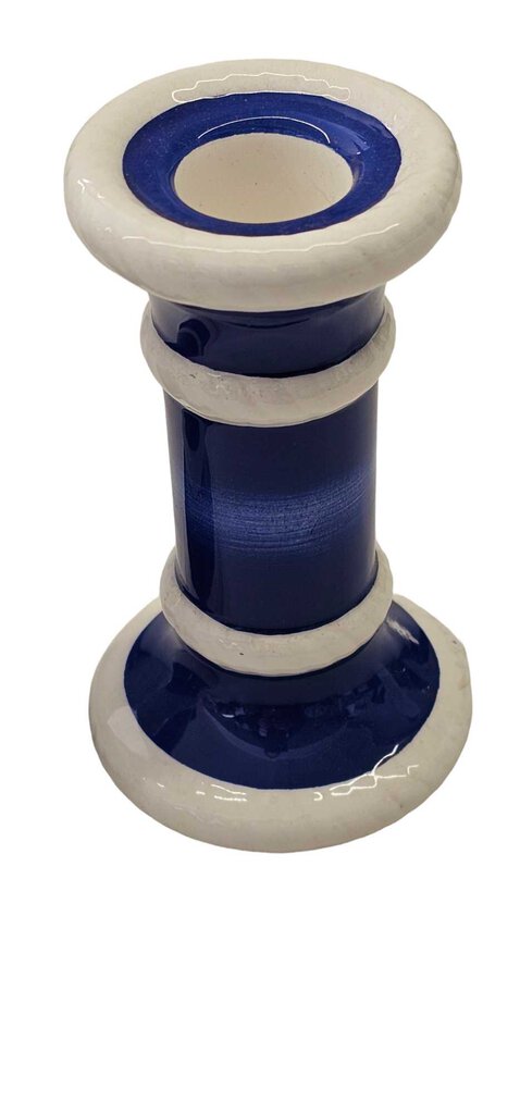 Vintage Lefton Ceramic Blue & White Candle Holders Pair 6.5" Tall