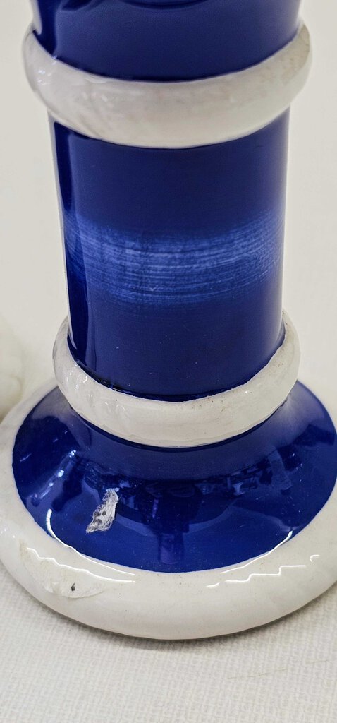 Vintage Lefton Ceramic Blue & White Candle Holders Pair 6.5" Tall
