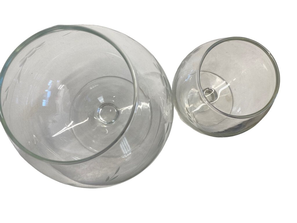 Etched Glass Vases Drink Leaf & Berry Vintage