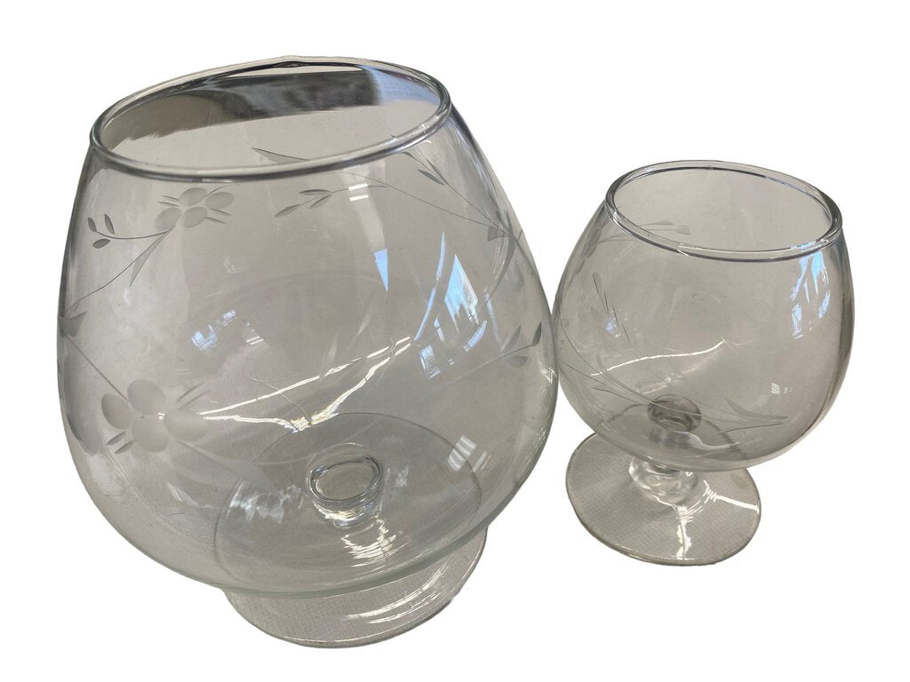 Etched Glass Vases Drink Leaf & Berry Vintage