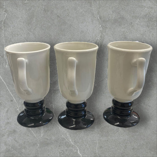Vintage set of 3 Hall Footed Irish Coffee Mug White Black