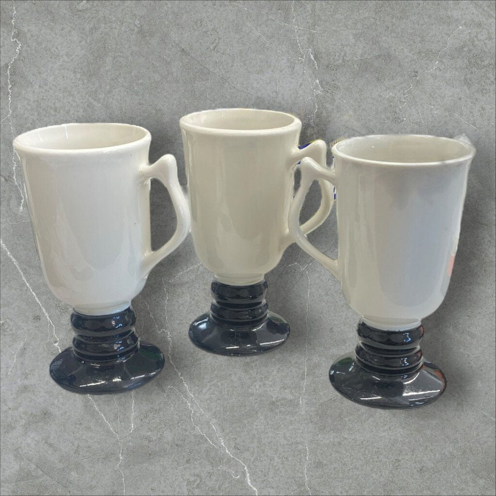 Vintage set of 3 Hall Footed Irish Coffee Mug White Black