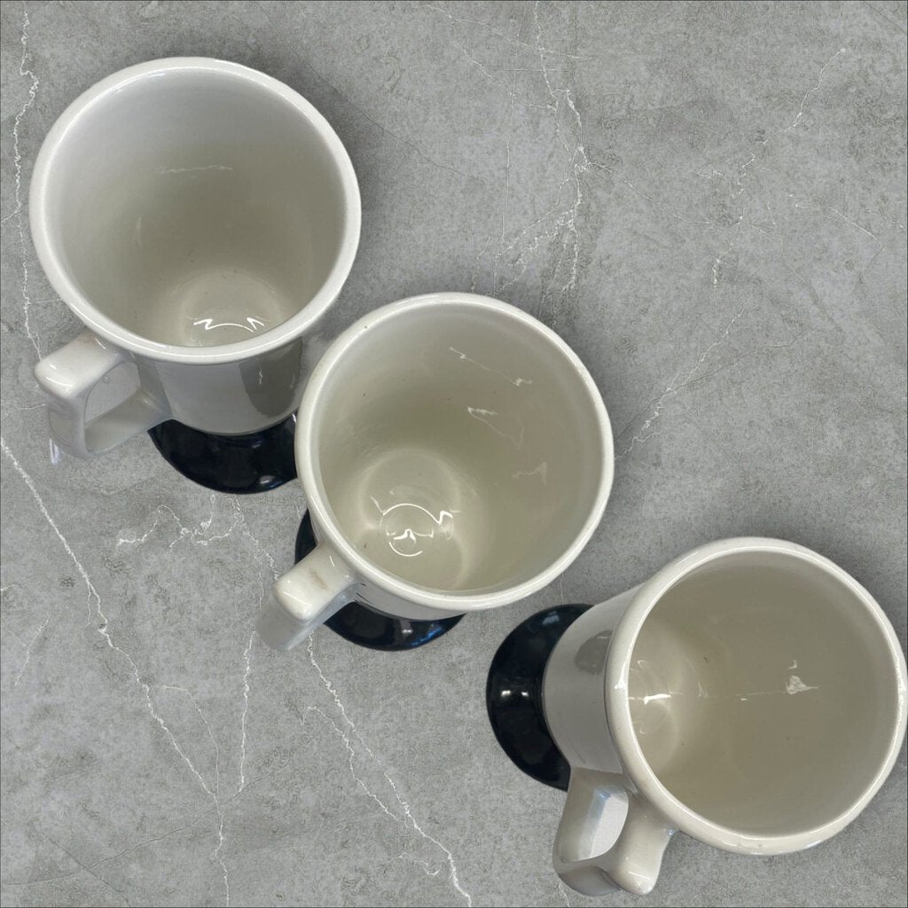 Vintage set of 3 Hall Footed Irish Coffee Mug White Black
