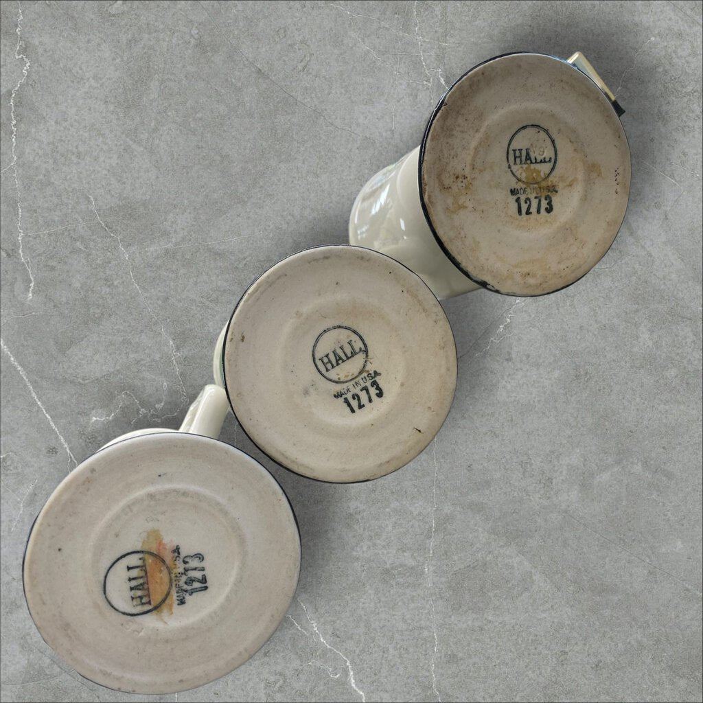 Vintage set of 3 Hall Footed Irish Coffee Mug White Black