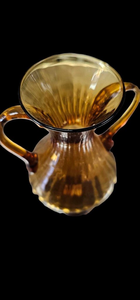 Double Handled Amber Glass Vase Swirl