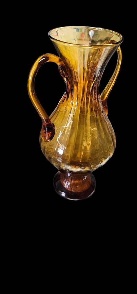 Double Handled Amber Glass Vase Swirl