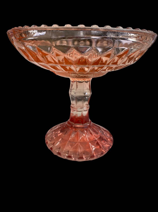 Vintage Jeanette Windsor Diamond Compote Pedestal Rose Dish