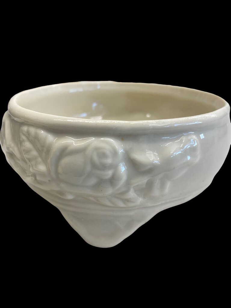 Vintage Ivory China Embossed Roses Gold Trim Covered Jewelry Box