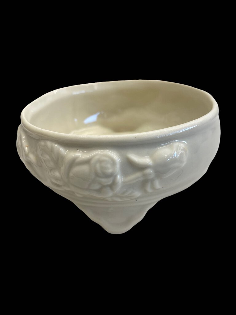 Vintage Ivory China Embossed Roses Gold Trim Covered Jewelry Box