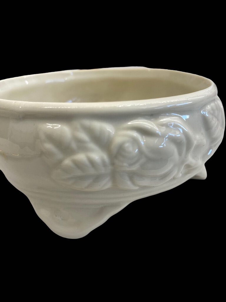 Vintage Ivory China Embossed Roses Gold Trim Covered Jewelry Box