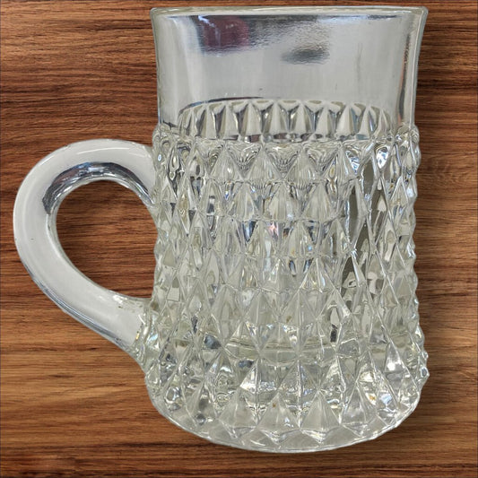 Vintage Indiana Glass Clear Diamond Point Pattern Mug