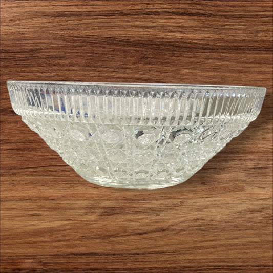 Indiana Glass Windsor Diamond Cut Hexagon Button Crystal Glass Bowl 10.5" Diameter