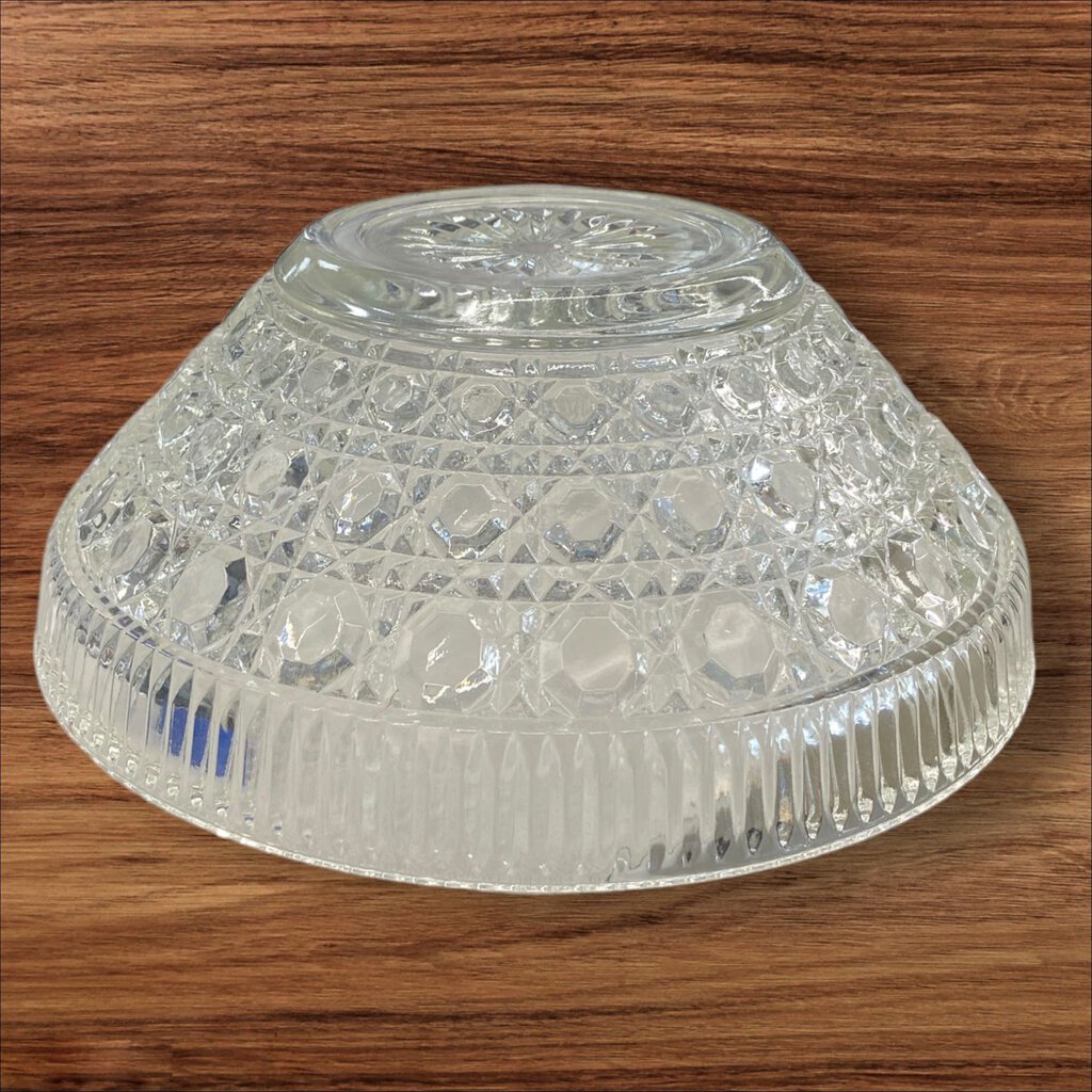 Indiana Glass Windsor Diamond Cut Hexagon Button Crystal Glass Bowl 10.5" Diameter