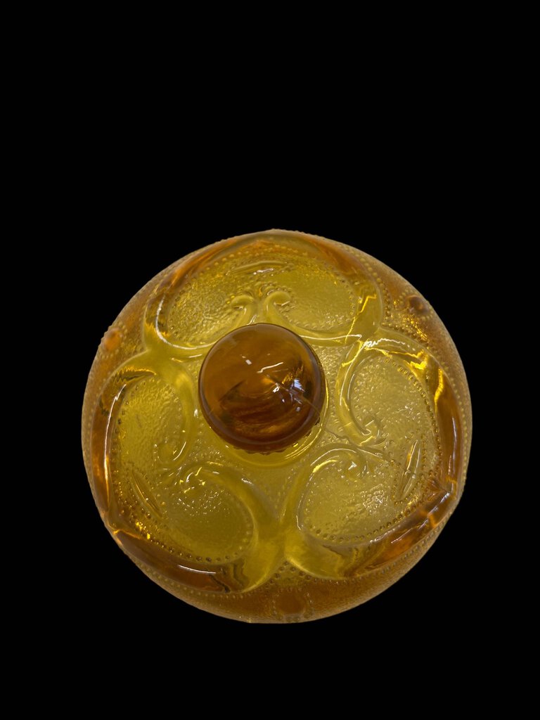Vintage Amber Heart Scroll Pattern Candy Dish with Lid