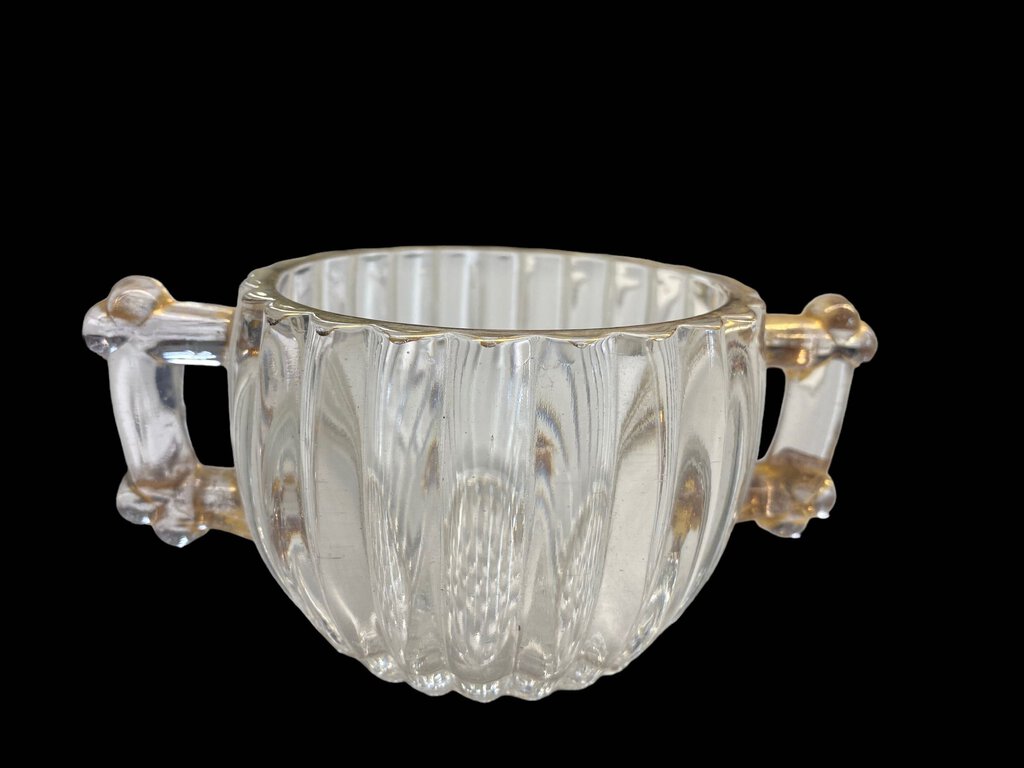 Vintage Jeanette Pattern Glass Cream & Sugar Bowl Creamer Gold Trim