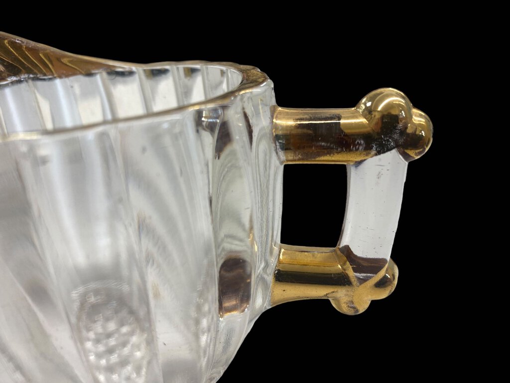 Vintage Jeanette Pattern Glass Cream & Sugar Bowl Creamer Gold Trim
