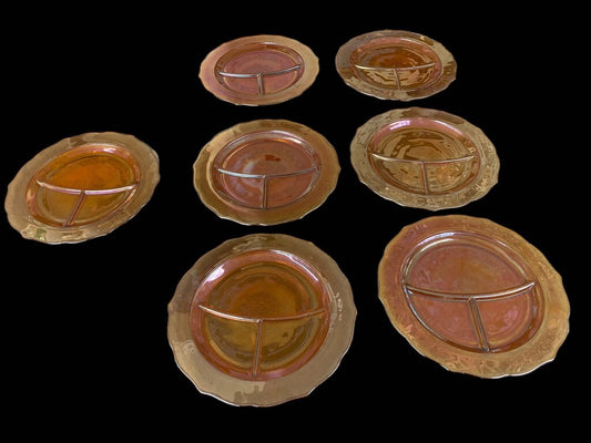 Vintage Carnival Glass Marigold Divided Plates Set 7