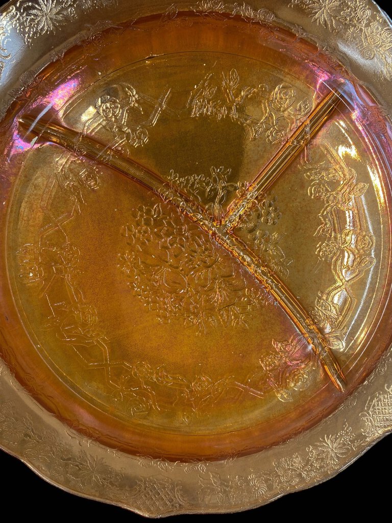 Vintage Carnival Glass Marigold Divided Plates Set 7