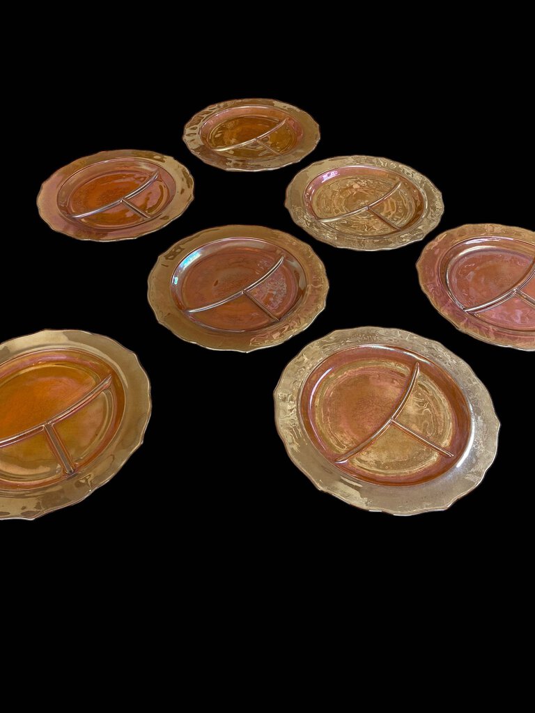 Vintage Carnival Glass Marigold Divided Plates Set 7