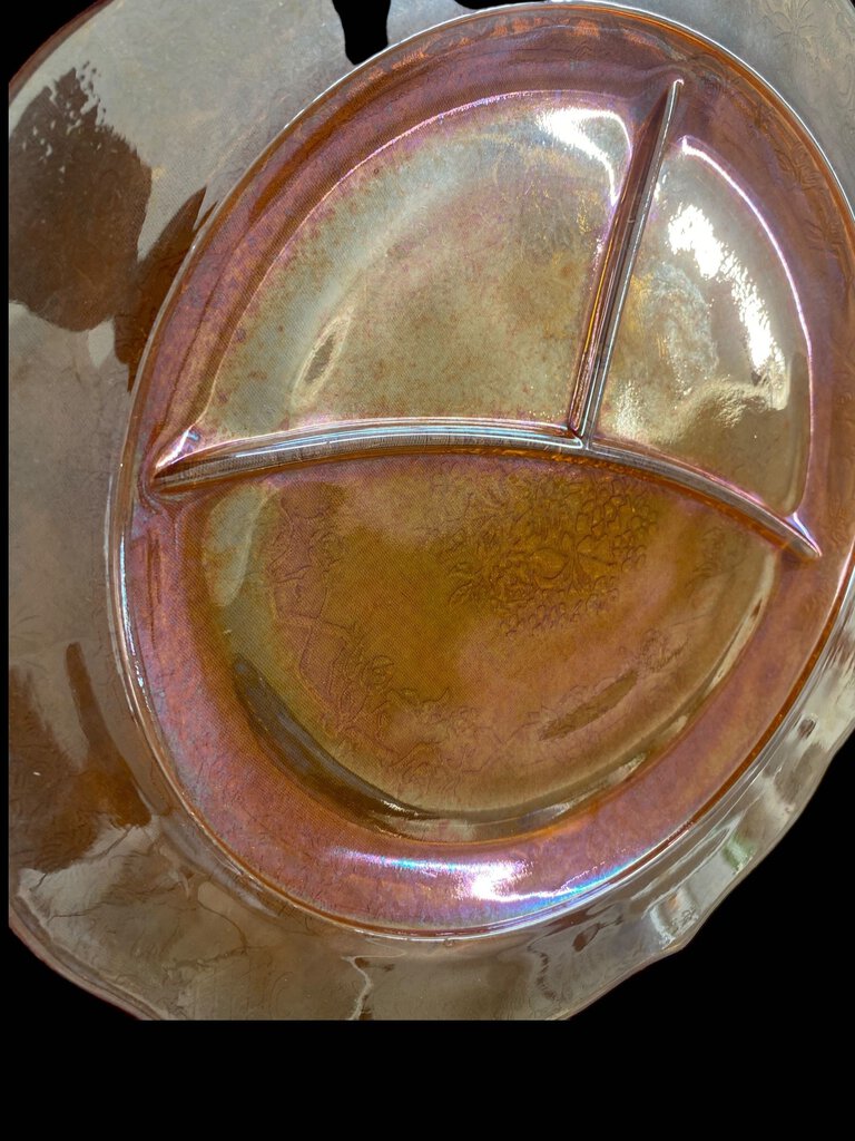 Vintage Carnival Glass Marigold Divided Plates Set 7