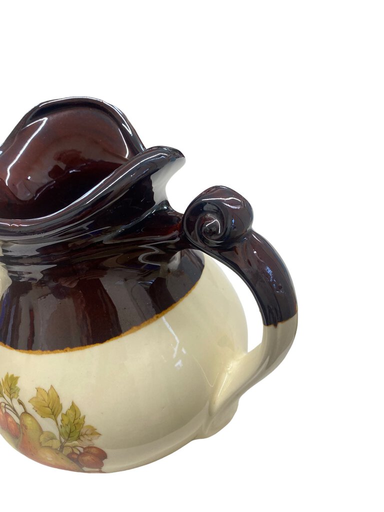 Vintage McCoy Ceramic Pitcher and Basin Bowl 7515 Brown Beige Fruit