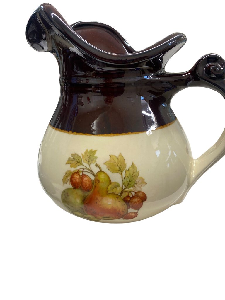 Vintage McCoy Ceramic Pitcher and Basin Bowl 7515 Brown Beige Fruit