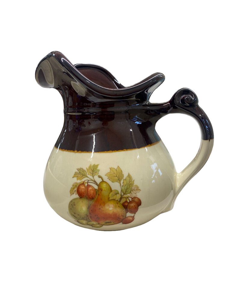 Vintage McCoy Ceramic Pitcher and Basin Bowl 7515 Brown Beige Fruit