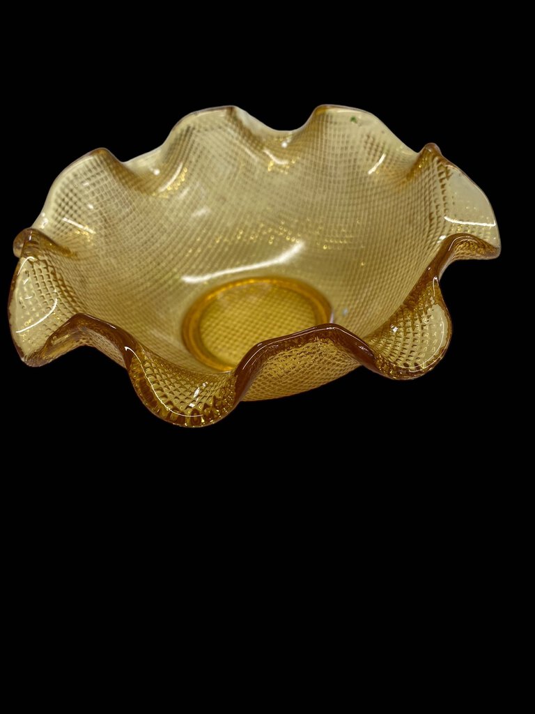 Vintage Amber Ruffled Dish Waffle Design