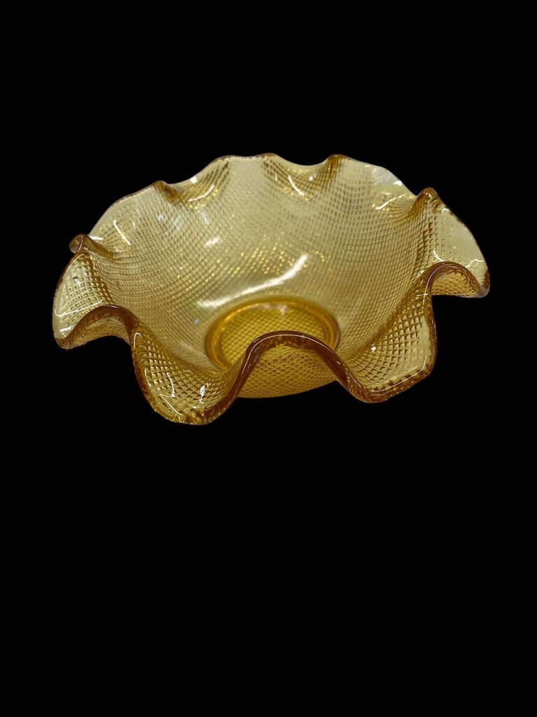 Vintage Amber Ruffled Dish Waffle Design