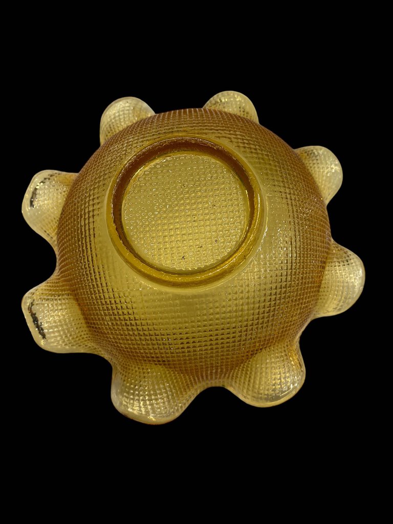 Vintage Amber Ruffled Dish Waffle Design