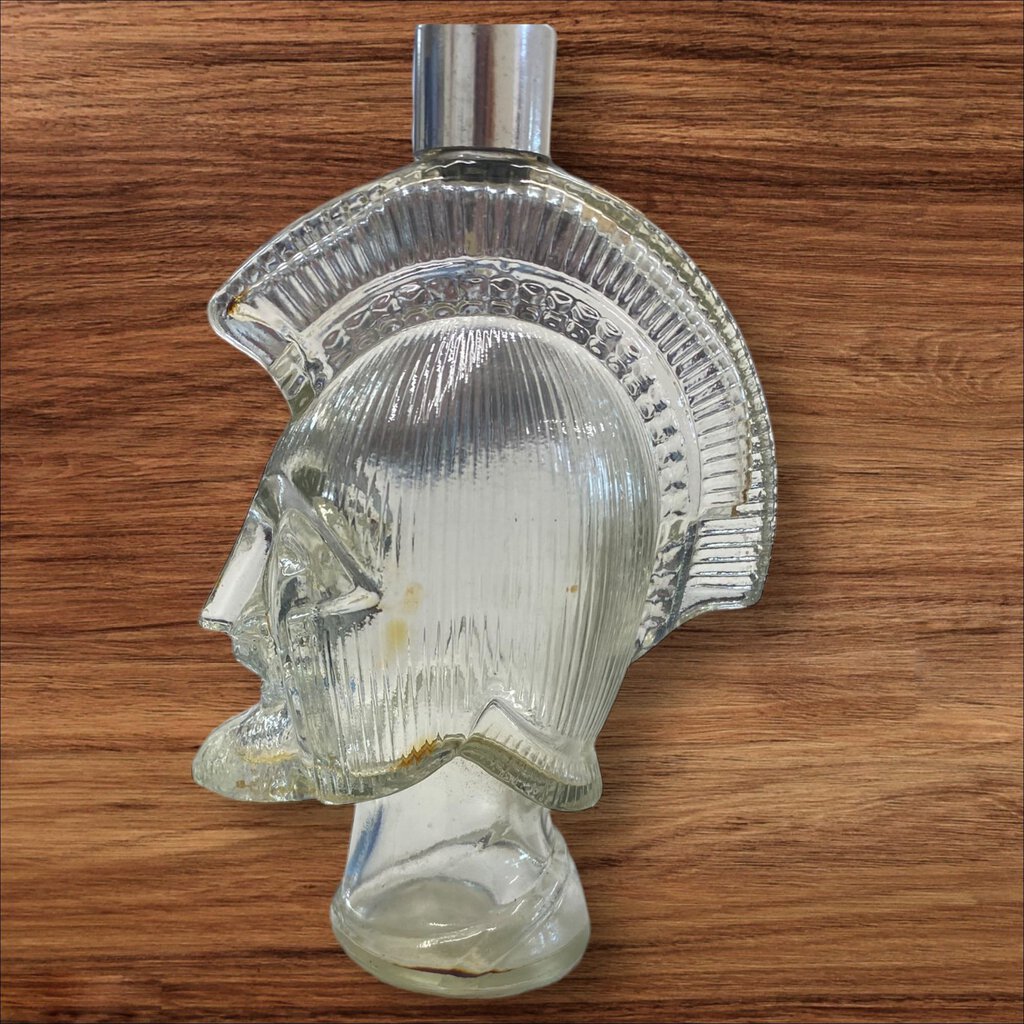Vintage Avon Glass Trojan Helmet Spartan Head Tribute Cologne Bottle Empty