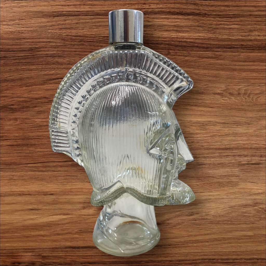 Vintage Avon Glass Trojan Helmet Spartan Head Tribute Cologne Bottle Empty